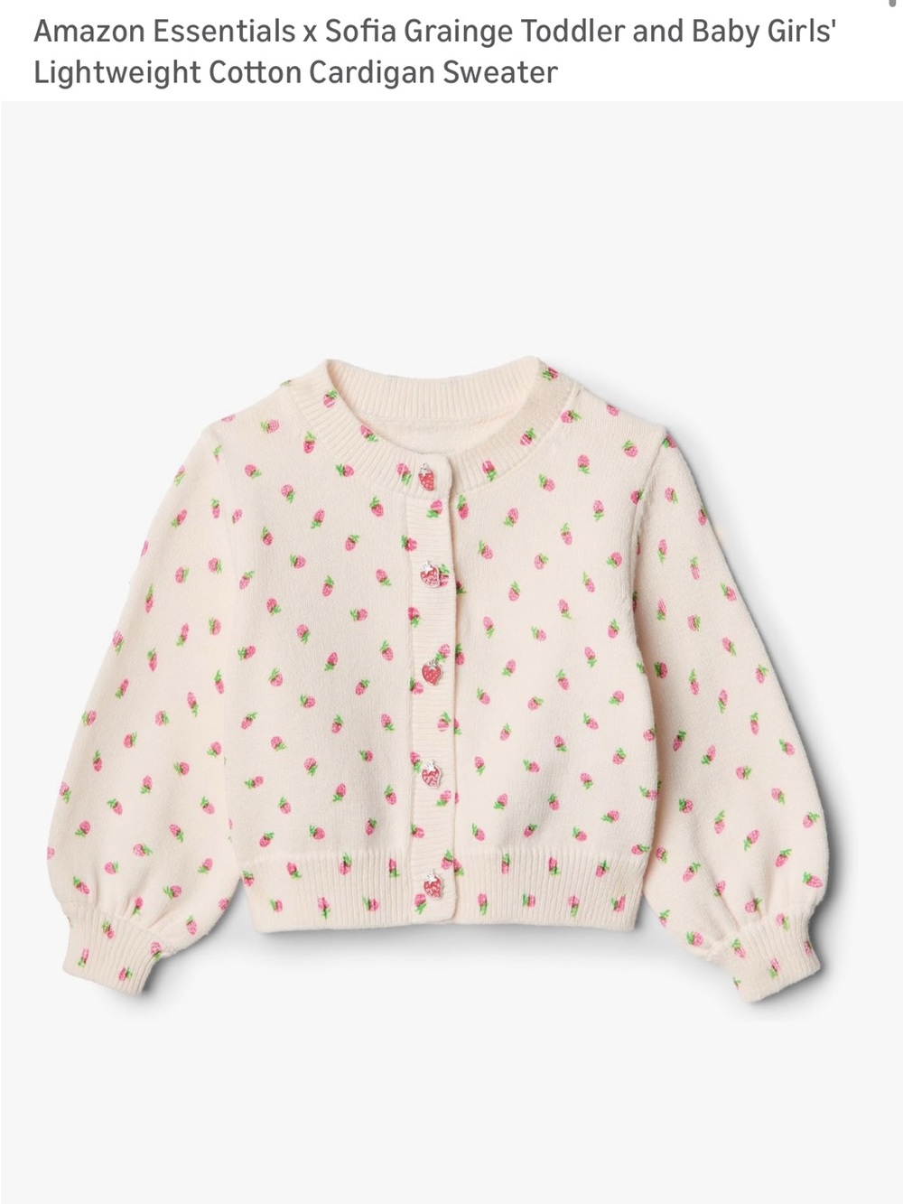 Amazon x Sofia Grainger Baby Girls' White Cardigan with Pink Strawberry Print